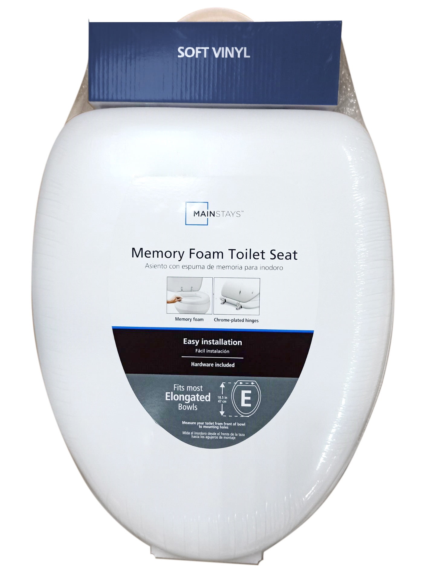 Mainstays Elongated Memory Foam Toilet Seat with Chrome Hinges, White