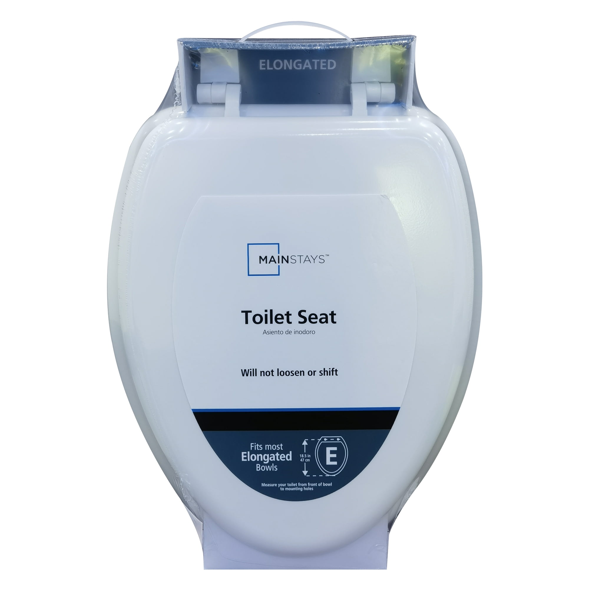 White Elongated Molded Wood Toilet Seat with Plastic Hinges