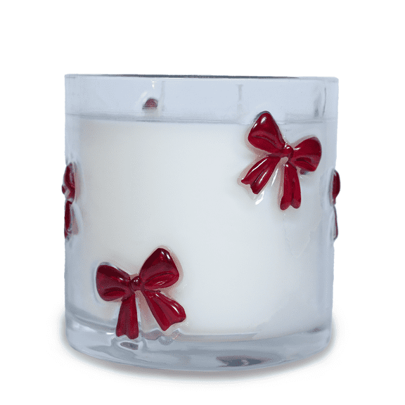 Mainstays Embedded Red Bow Icon 2-Wick Soy Blend Candle, Cinnamon, 14 oz