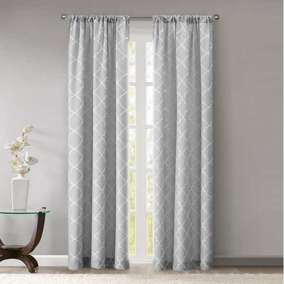 Mainstays Heathered Embroidered Sheer Curtain Panel Pair, Set of 2, Silver, 37"W x 84"L