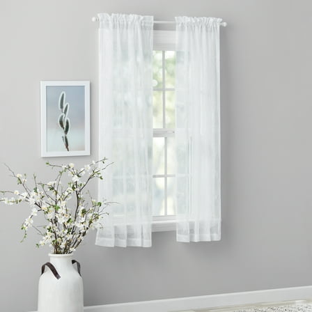 Mainstays Embroidered Scroll Rod Pocket Sheer Curtain Panel, White, 38" x 63"