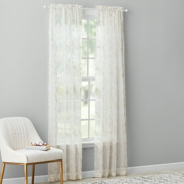 Mainstays Embroidered Scroll Sheer Single Curtain Panel, Ivory/Gold, 38" W x 84" L