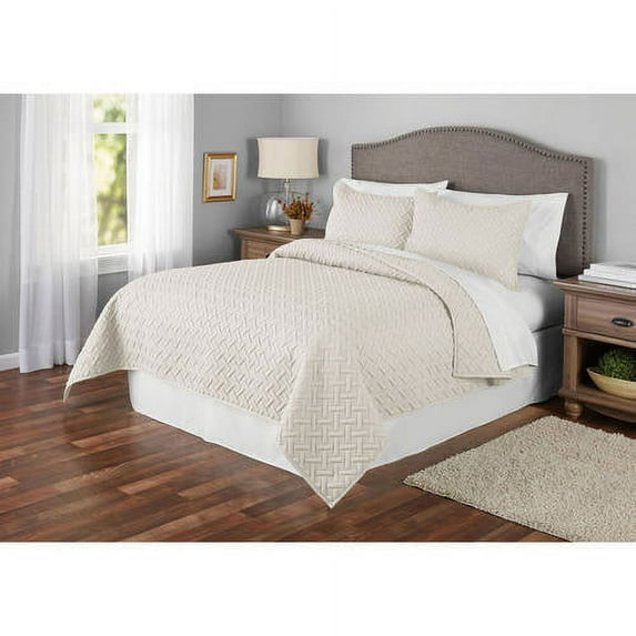 Mainstays Emma Solid Basket-Weave Quilt, Shams Sold Separately, Multiple Colors and Sizes Available