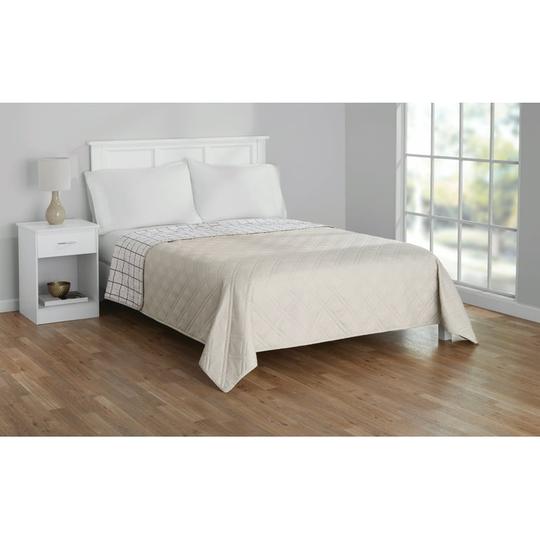 Mainstays Emmett Beige Diamond Pattern and Plaid Microfiber