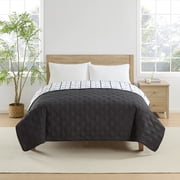 Mainstays Silky Classic Quilt Black Plaid Polyester Quilted Quilts, Full/Queen - Reversible