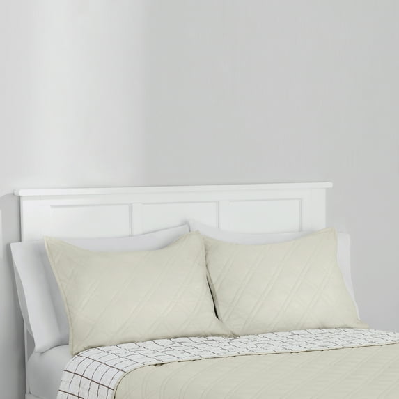 Mainstays Standard Pillow Sham - Soft Microfiber - Beige Plaid, Decorative Bed Sham, 2 Pack