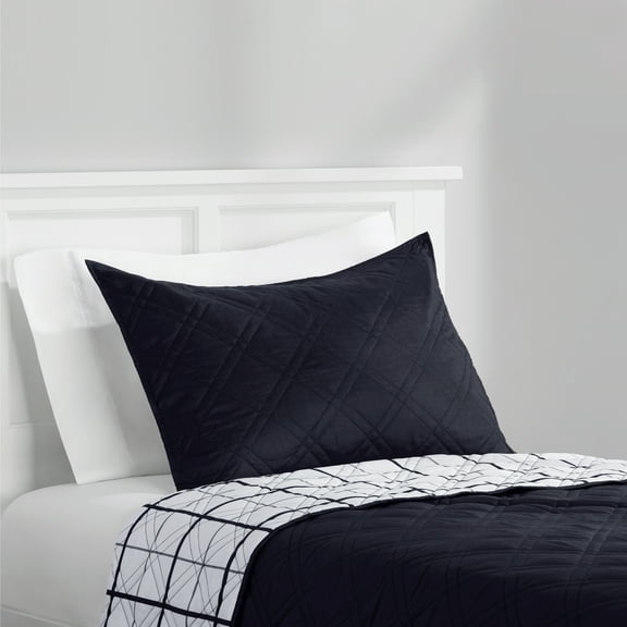 Mainstays Plaid Pillow Sham, Standard, Black & White, 1 Pack