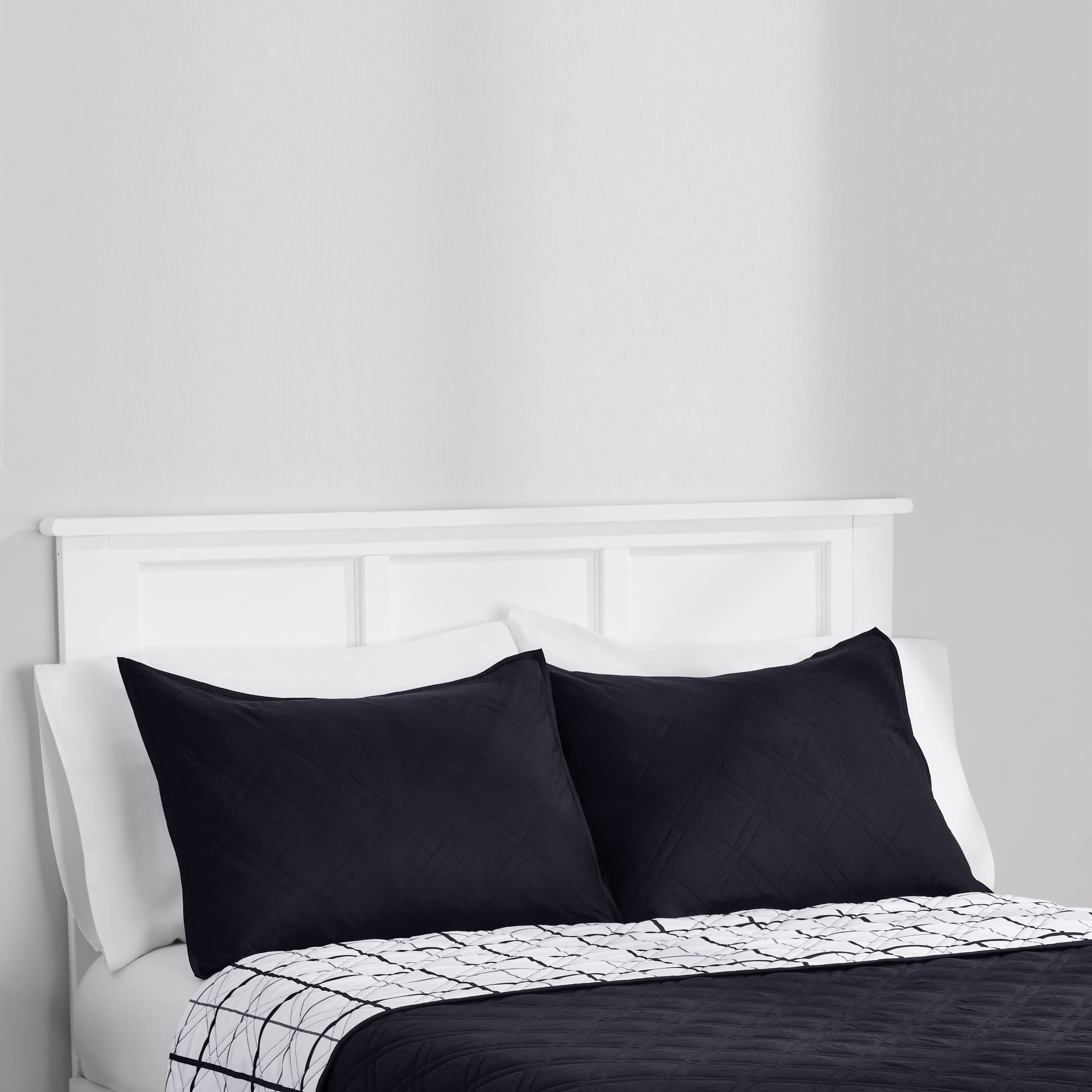 Mainstays Standard Pillow Sham - Soft Microfiber - Black Plaid, Decorative Bed Sham, 2 Pack