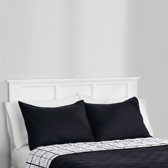 Mainstays Standard Pillow Sham - Soft Microfiber - Black Plaid, Decorative Bed Sham, 2 Pack