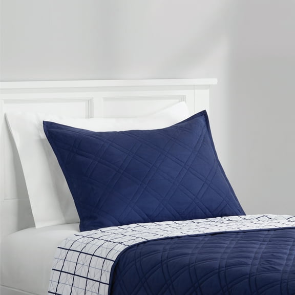 Mainstays Plaid Pillow Sham, King, Blue & White, 1 Pack