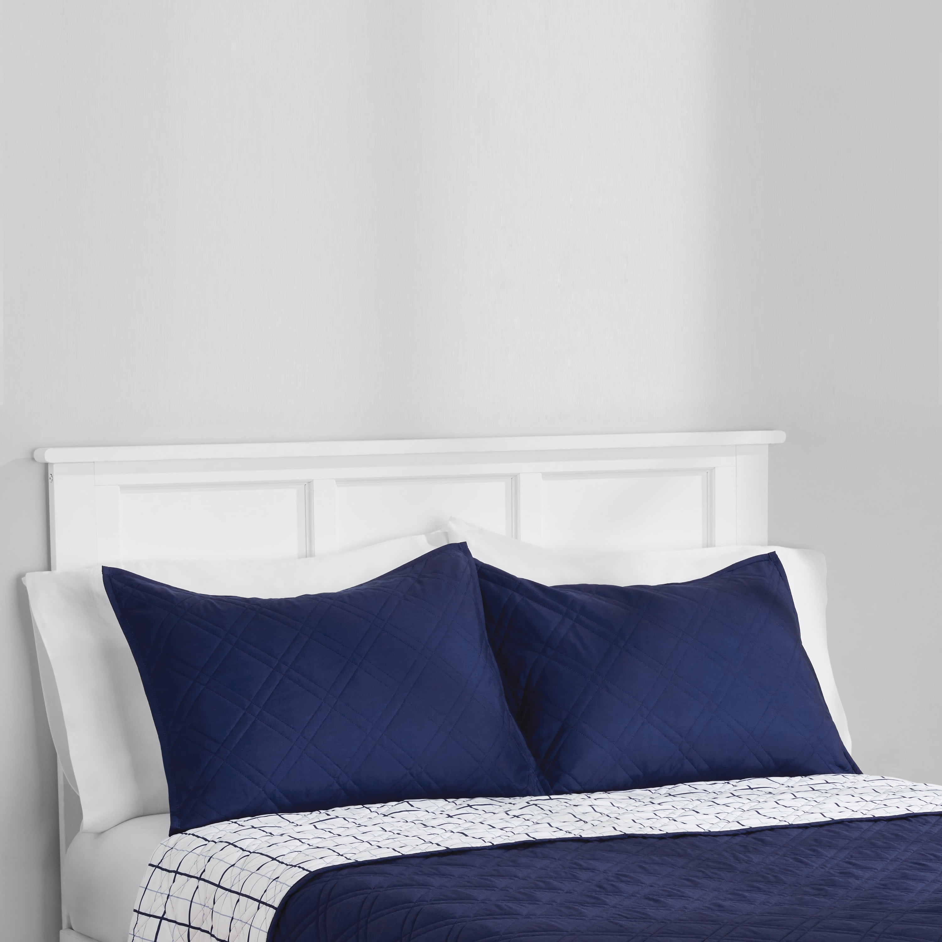 Mainstays Standard Pillow Sham - Soft Microfiber - Blue Plaid, Decorative Bed Sham, 2 Pack