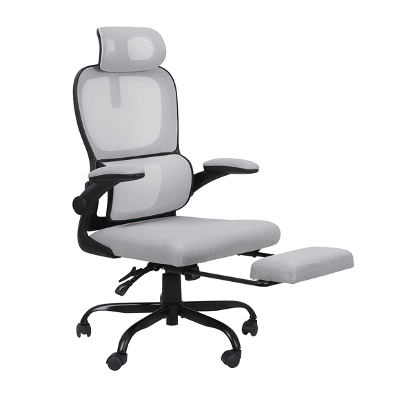 Mainstays Ergonomic Height Adjustable Mesh Office Chair for Teens and Adults with Lumbar Support and Tilt Function, with Leg Rest - Gray