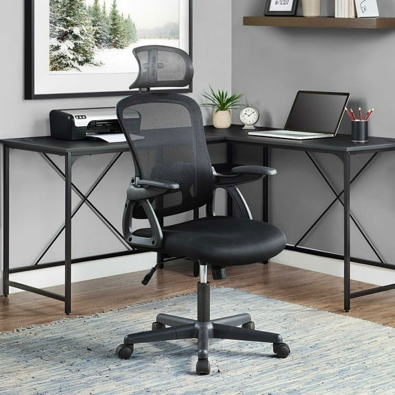Mainstays Ergonomic Office Chair with Adjustable Headrest, Black Fabric, 275lb capacity
