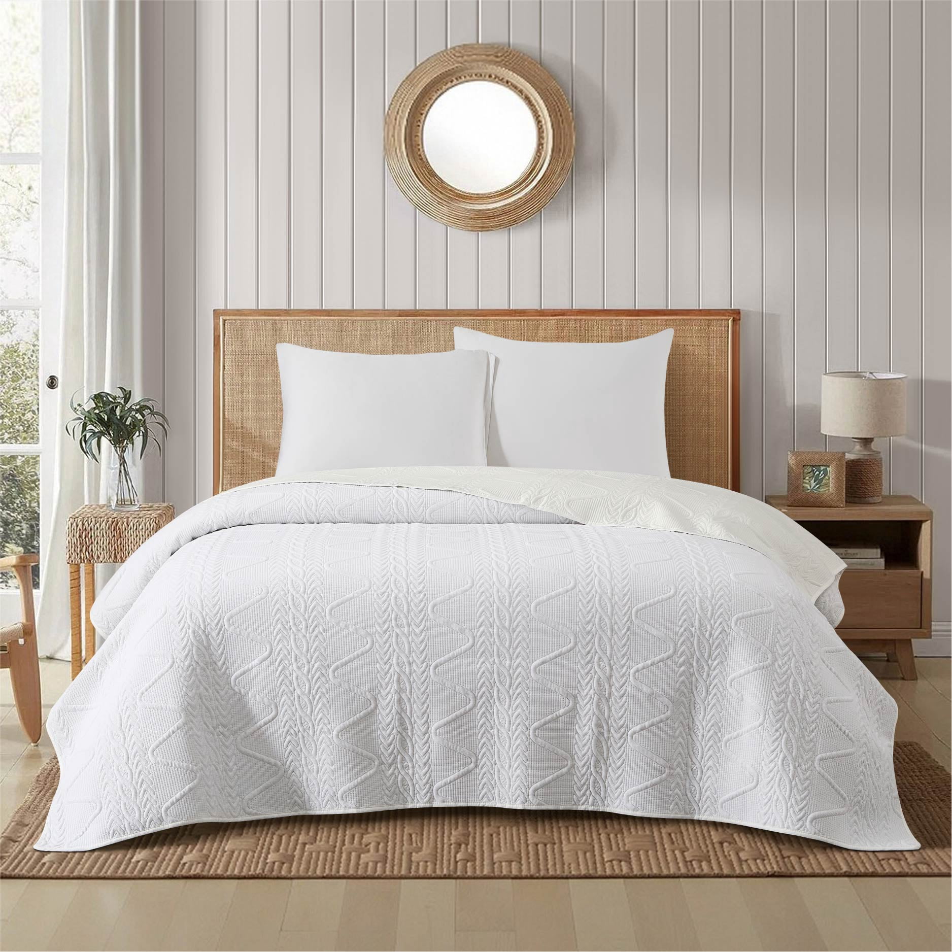 Mainstays Stitched Corded Quilt, White, King Bedding
