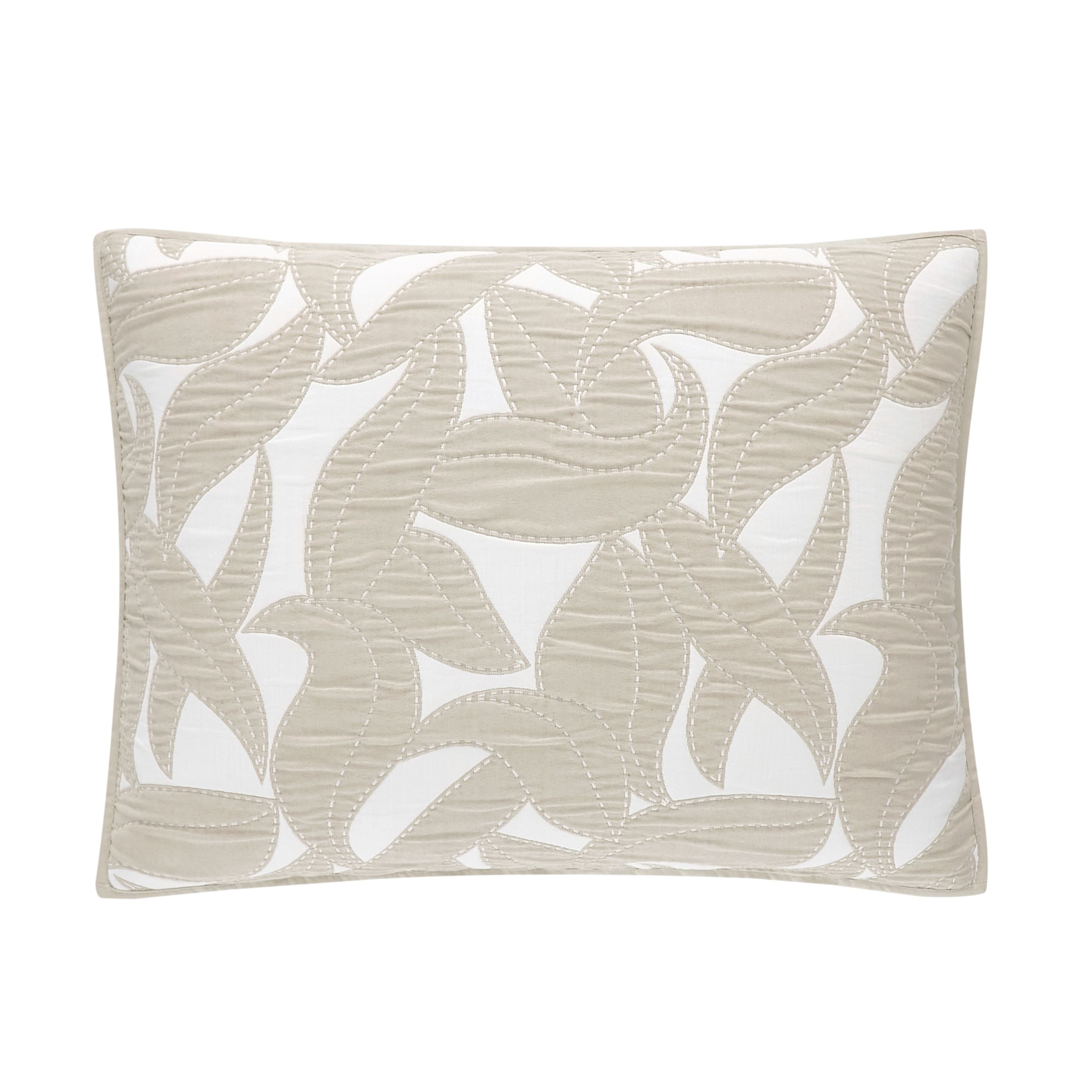 Mainstays Iris Leaf Stitched Pillow Sham, Standard, Beige, 1 Pack