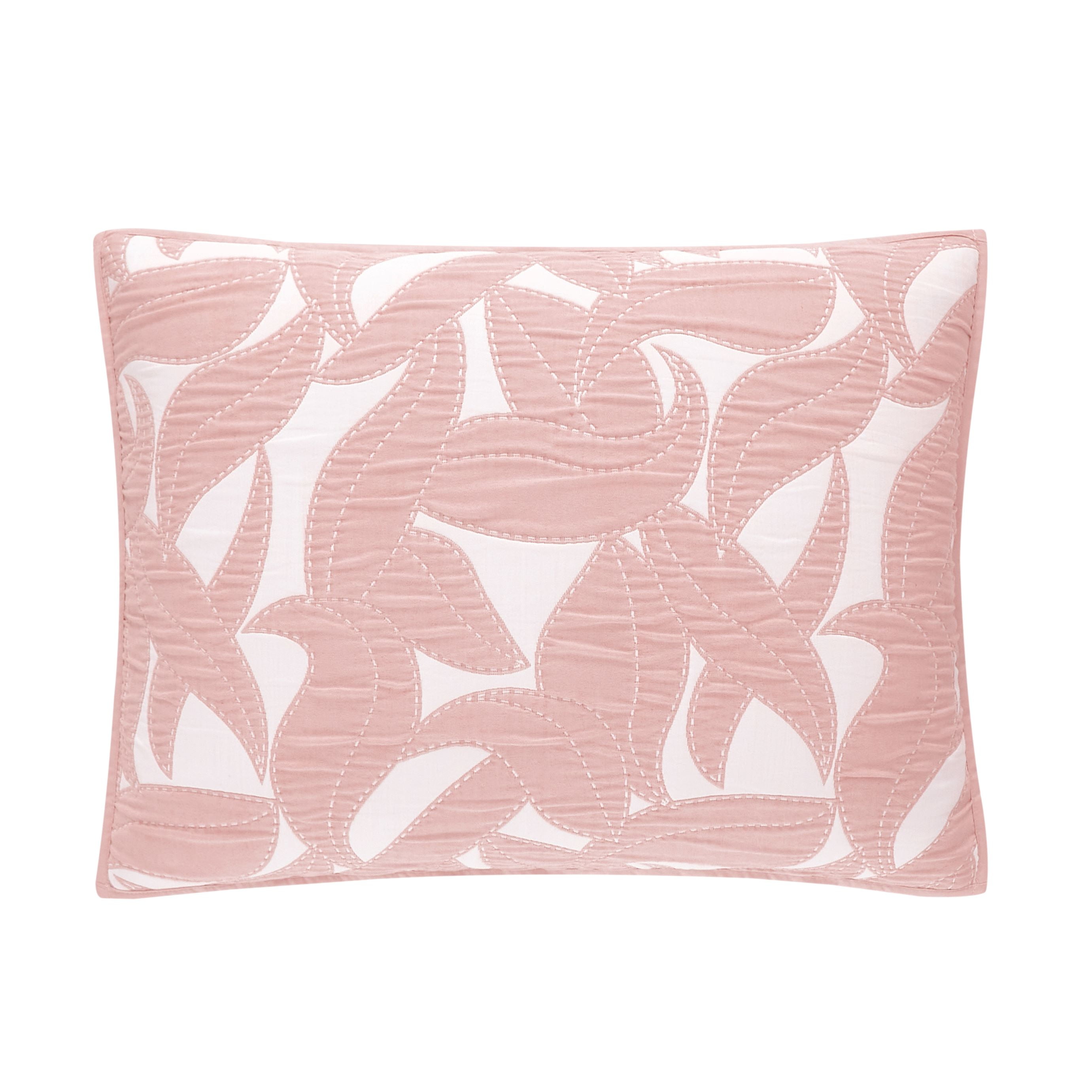 Mainstays Iris Leaf Stitched Pillow Sham, Standard, Blush Pink, 1 Pack
