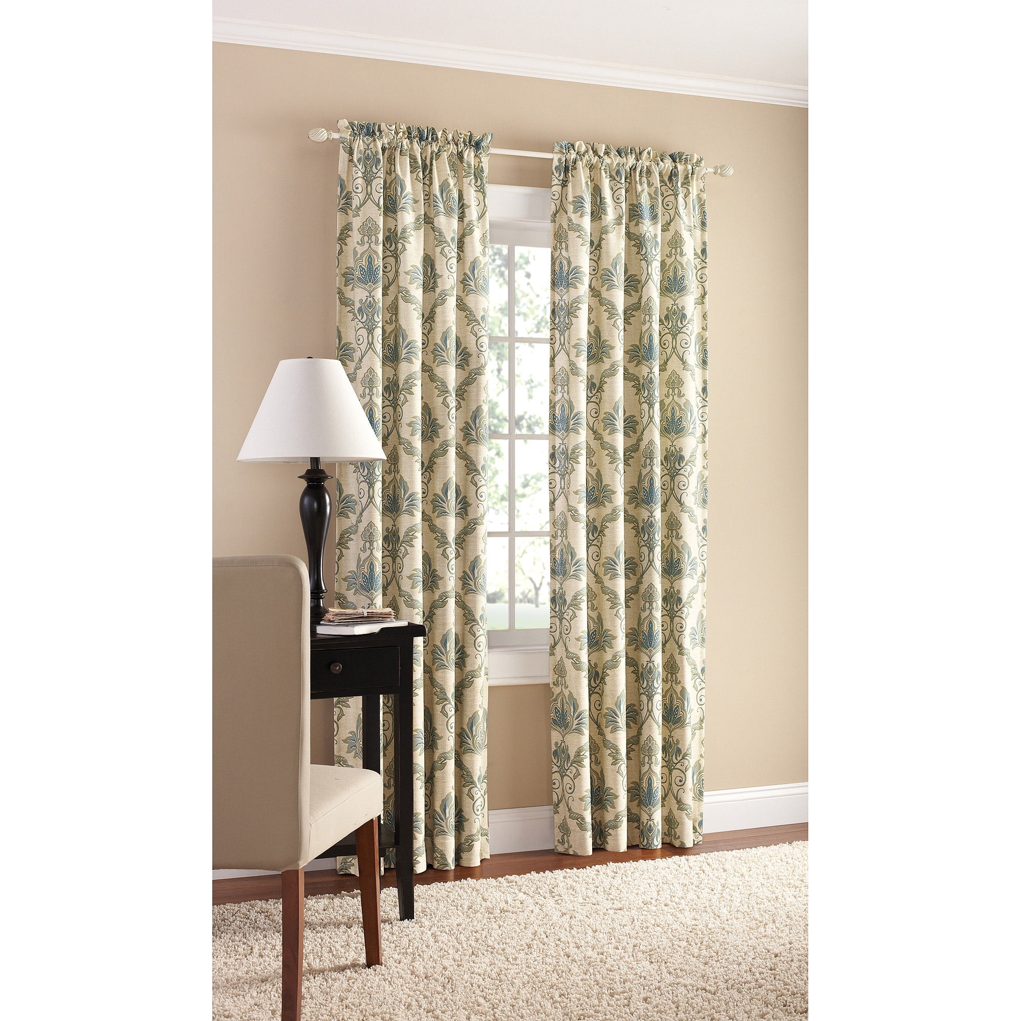 Mainstays European Damask Print Curtain Panel, Set of 2