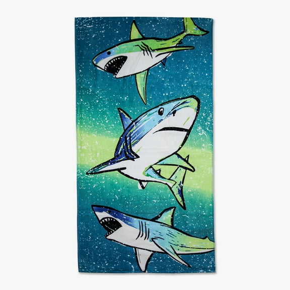 Mainstays Everyday Printed Shark Frenzy Cotton-Blend Velour Beach Towel, 30" X 60"