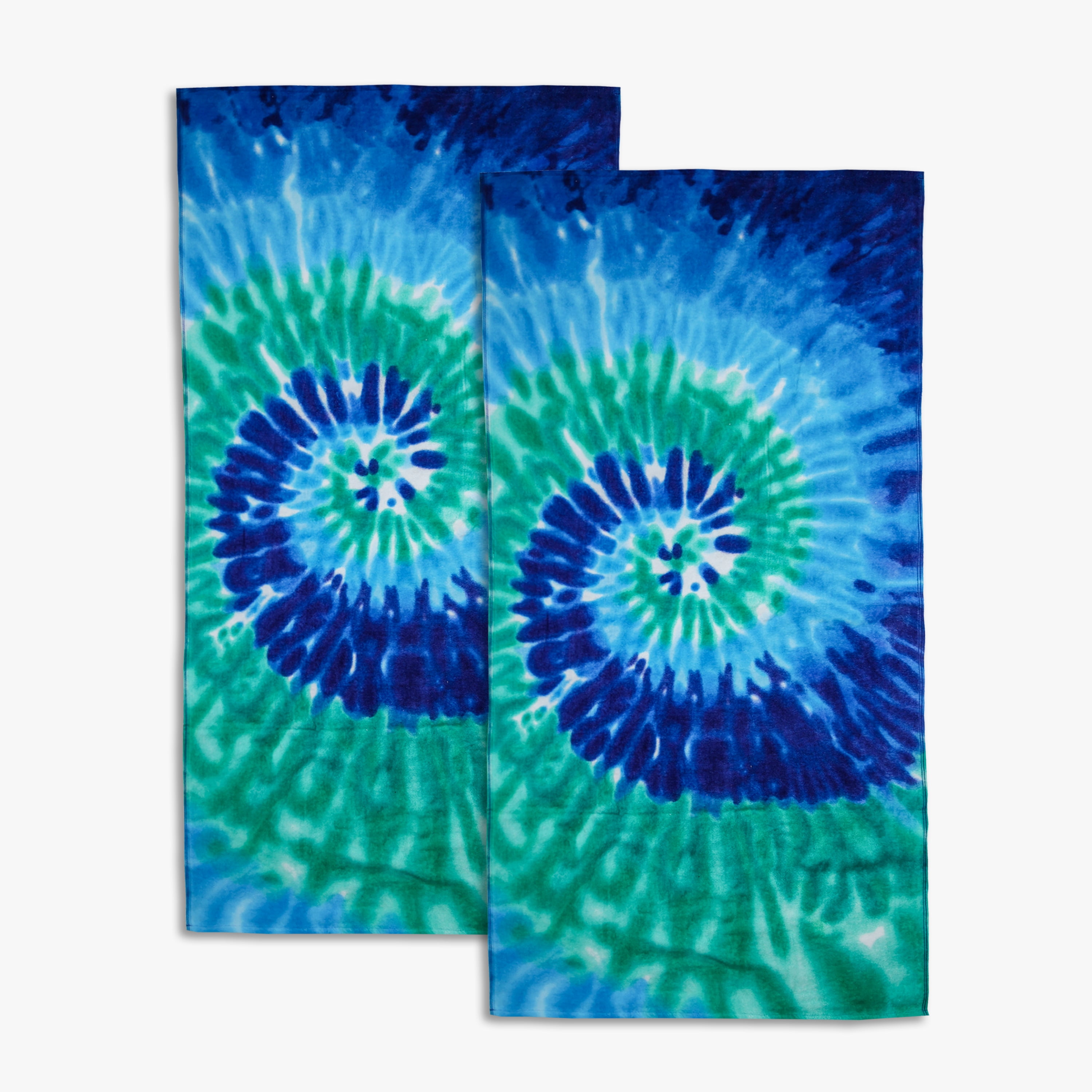 Mainstays Everyday Printed Tie Dye Blue Cotton-Blend Velour Beach Towel, 30" X 60", 2 Pack