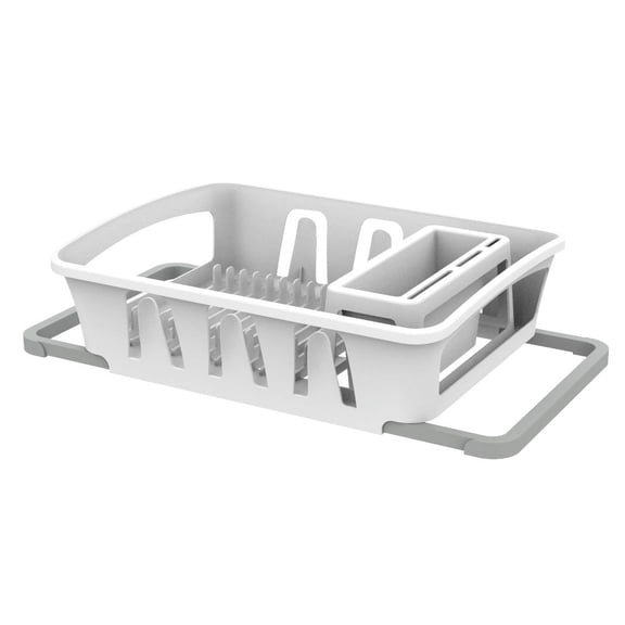 Mainstays Expandable Dish Drying Rack with Utensil Holder, White