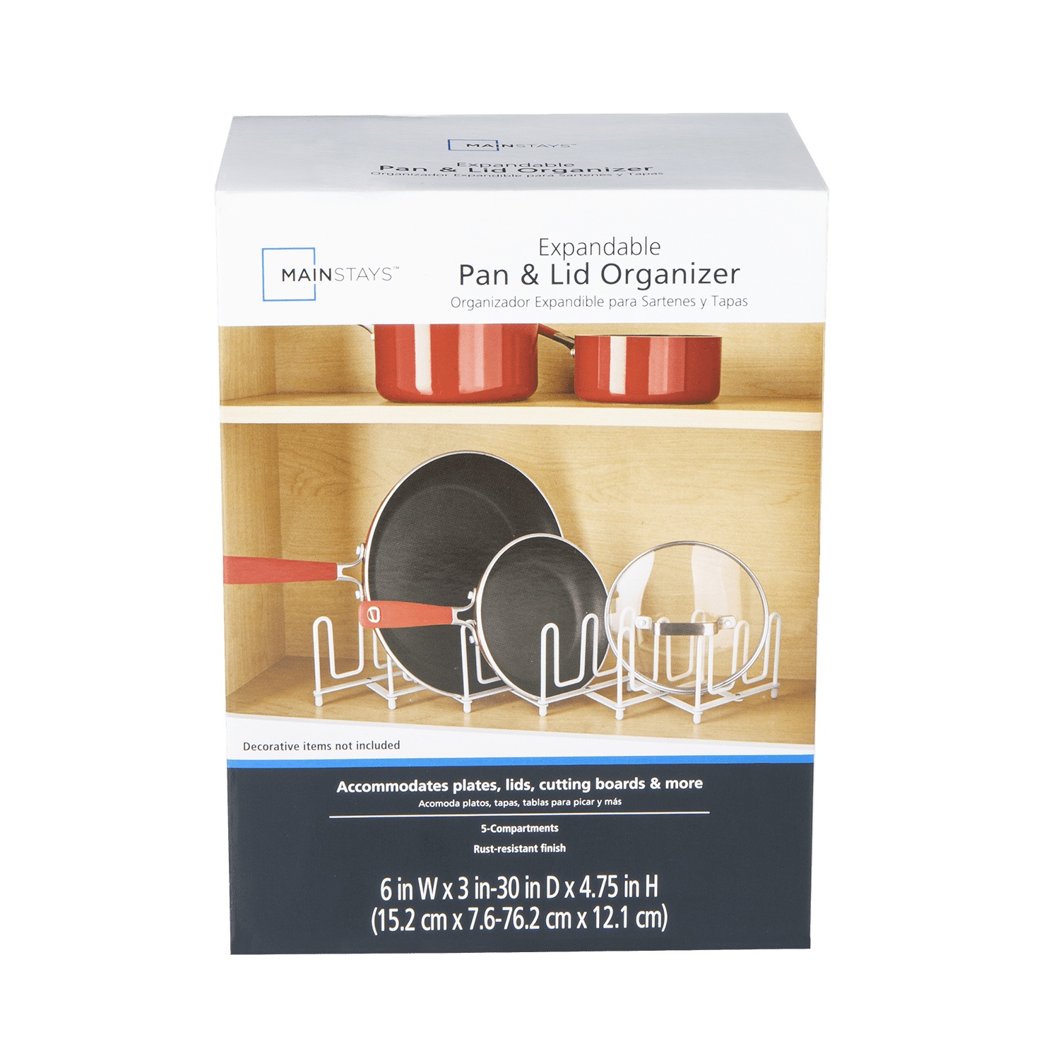 Mainstays Expandable Pan & Lid Organizer, White