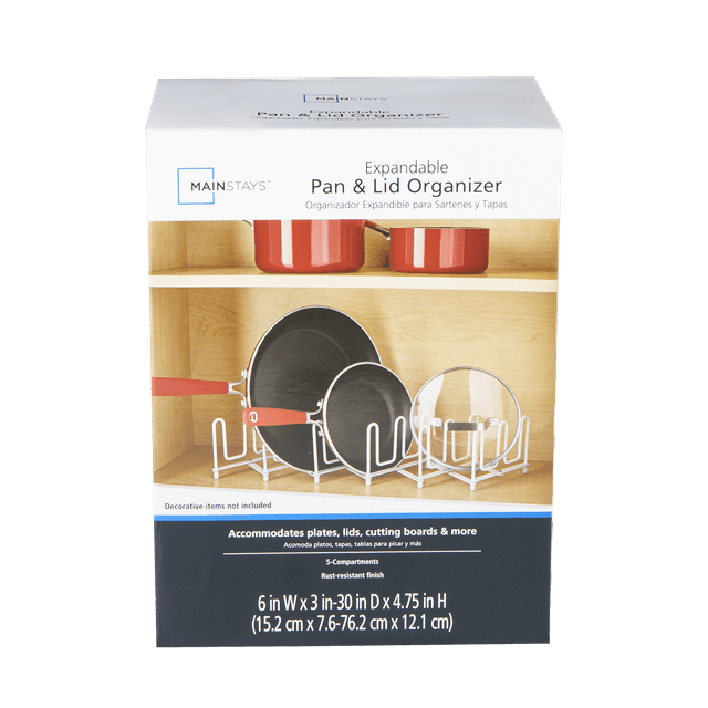 Mainstays Expandable Pan & Lid Organizer, White