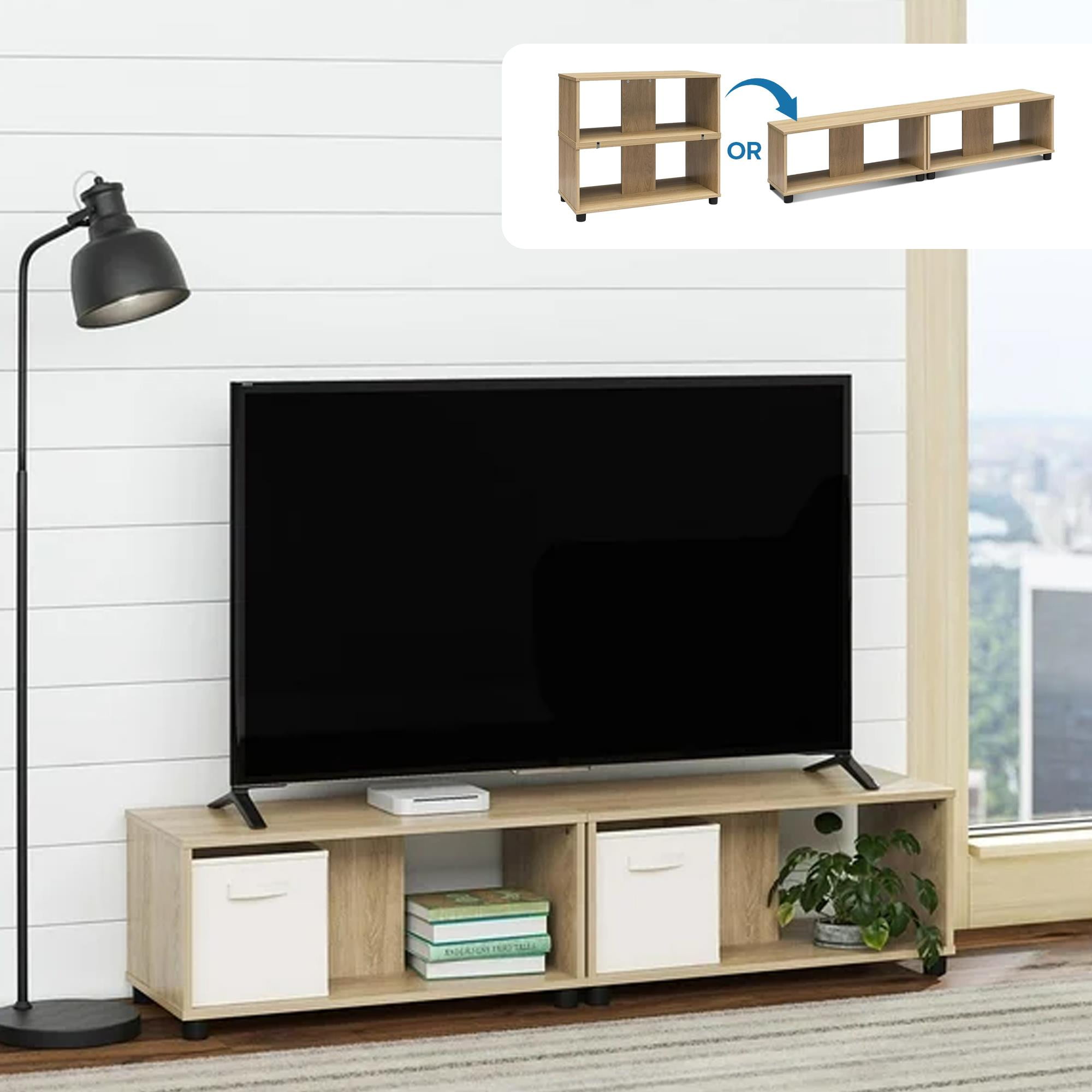 Mainstays Expandable Side by Side or Stacking TV Stand for TVs up to 70 inches, Natural