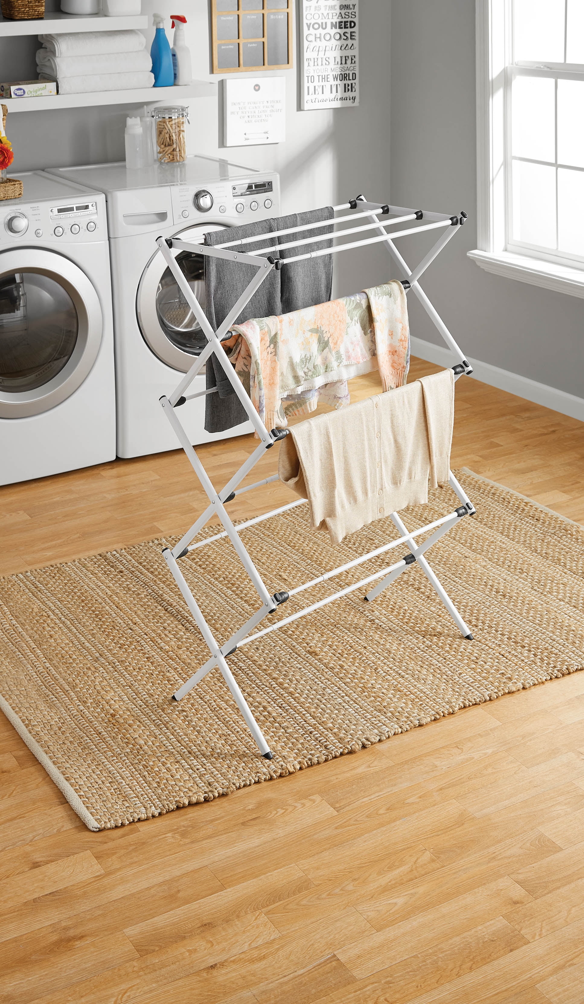 Mainstays Expandable Steel Laundry Drying Rack, White