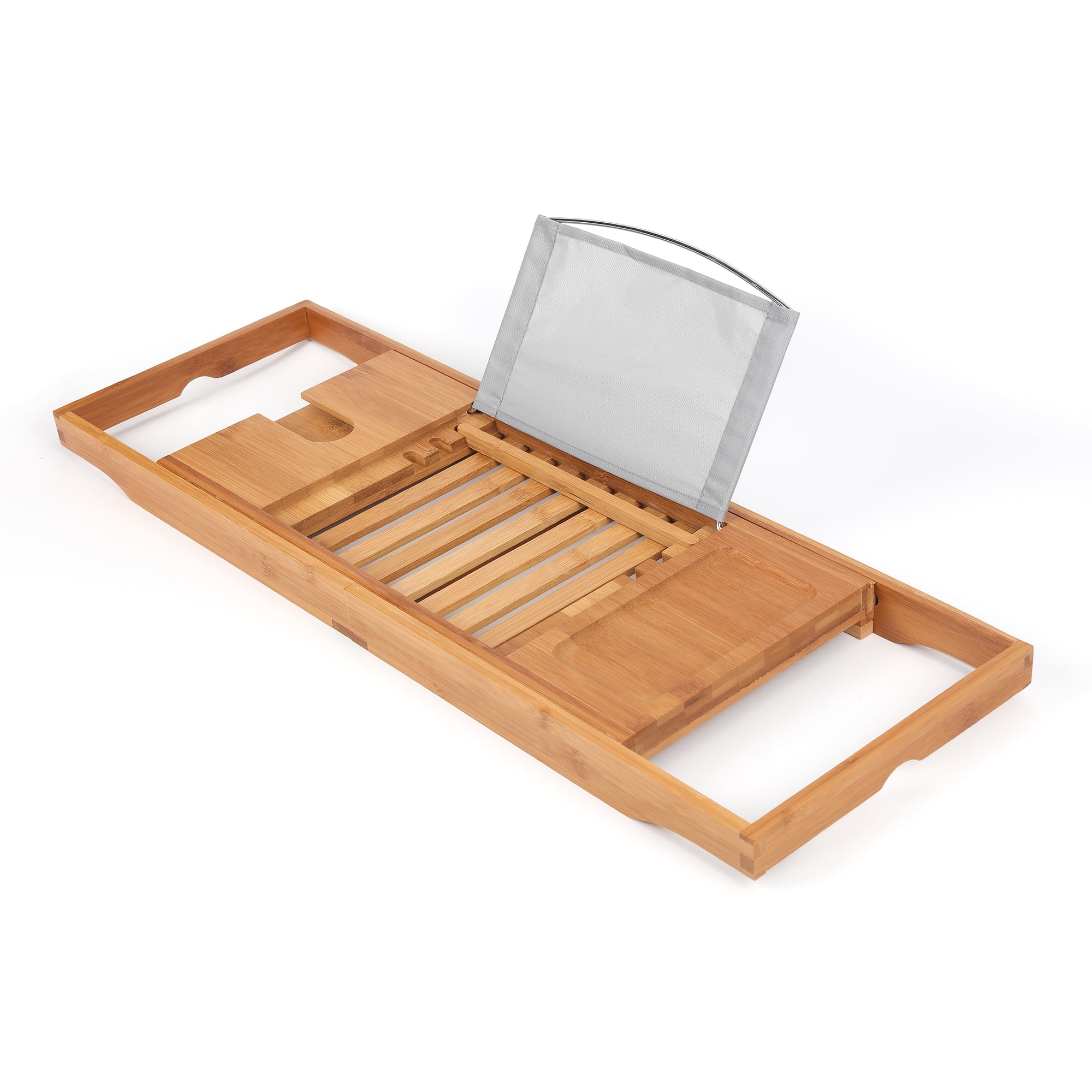 Fitnate Luxury Bamboo Bathtub Caddy Bath Tub Organizer Tray with Stand Foot Extending Sides Brown