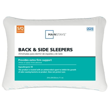 Mainstays Extra Firm Back & Side Sleeper Bed Pillow, Standard/Queen, White- Antimicrobial