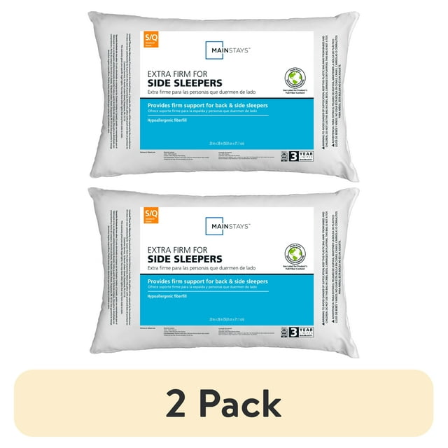 (2 pack) Mainstays Extra Firm Bed Pillow for Back & Side Sleepers, Standard/Queen