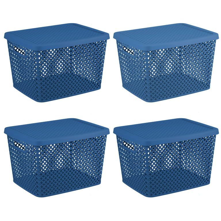 Mainstays Extra Large Decorative Plastic Storage Basket w/Lid, Blue Cove