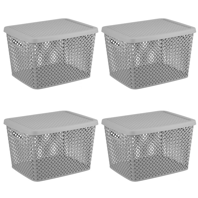 Mainstays Extra Large Decorative Plastic Storage Basket w/Lid, Gray