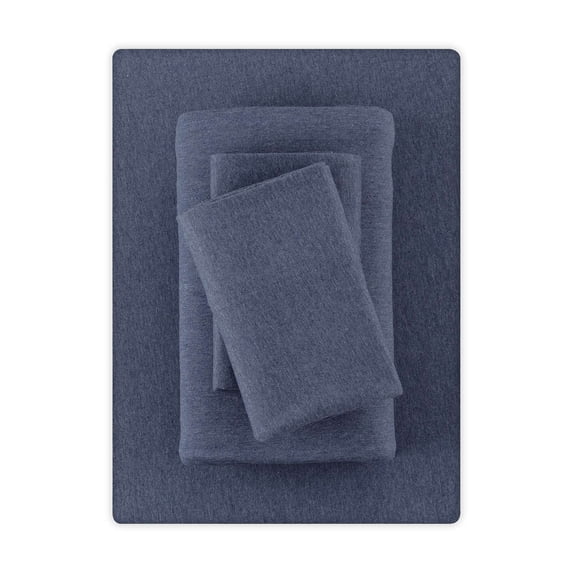 Mainstays Cotton-Rich Extra Soft Jersey Bed Sheet Set, Full, Blue Cove, 4 Pieces