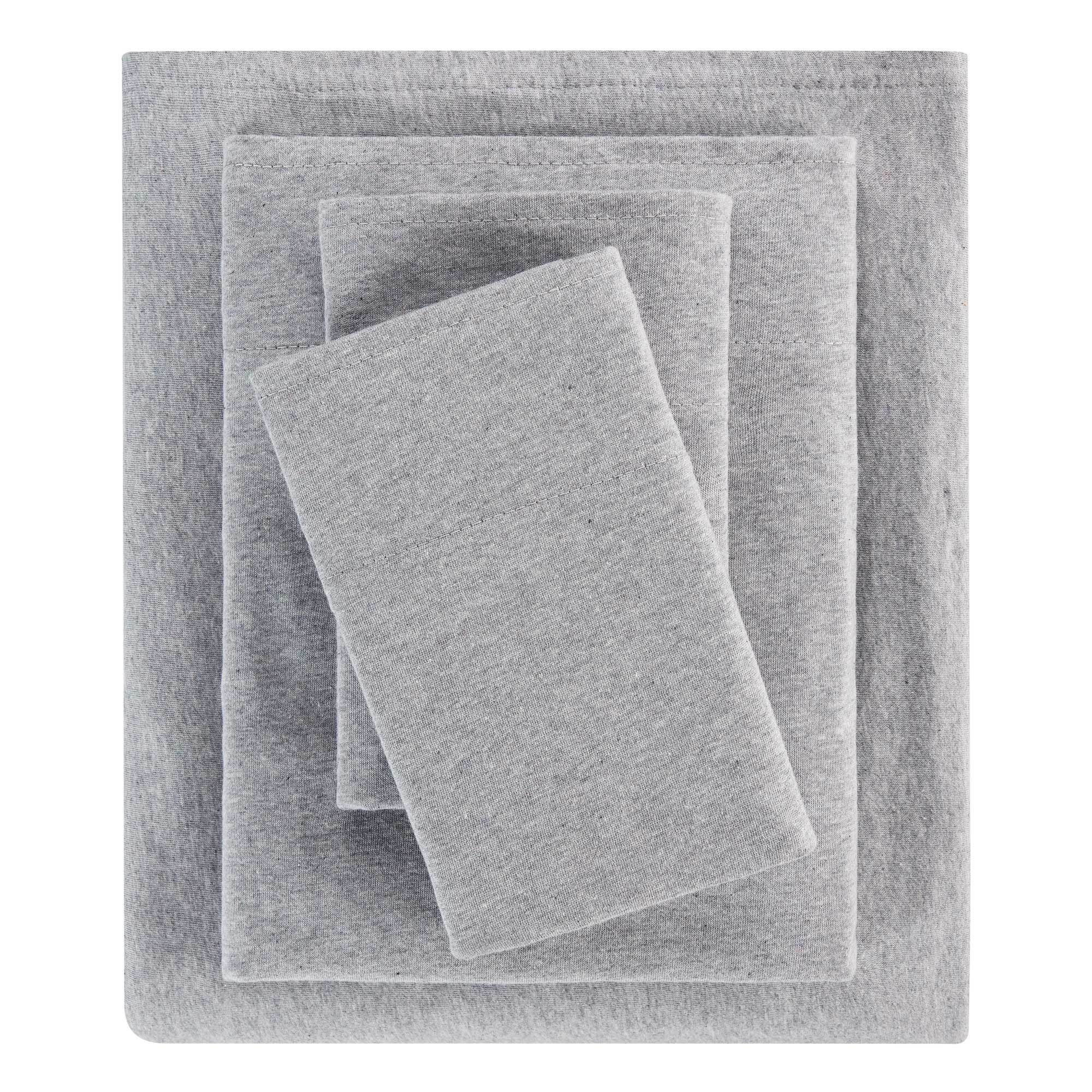Mainstays Cotton Rich Extra Soft Jersey Bed Sheet Set, Full, Grey Heather , 4 Pieces