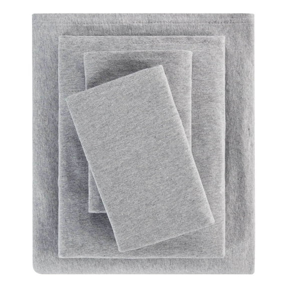 Mainstays Cotton Rich Extra Soft Jersey Bed Sheet Set, Full, Grey Heather , 4 Pieces