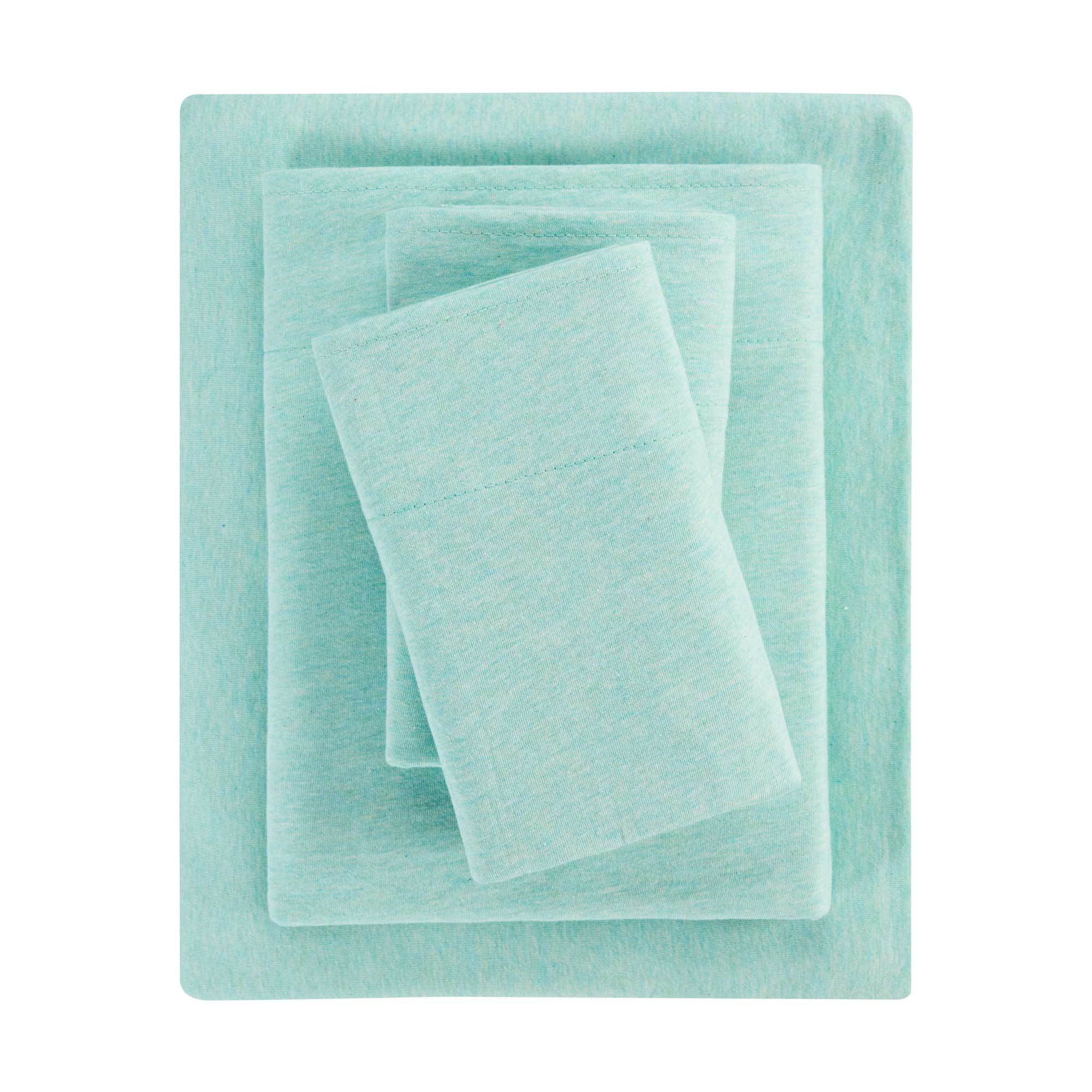 Mainstays Cotton Rich Extra Soft Jersey Bed Sheet Set, King, Classic Mint, 4 Pieces