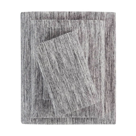 Mainstays Cotton Rich Extra Soft Jersey Bed Sheet Set, King, Grey Spacedyed, 4 Pieces