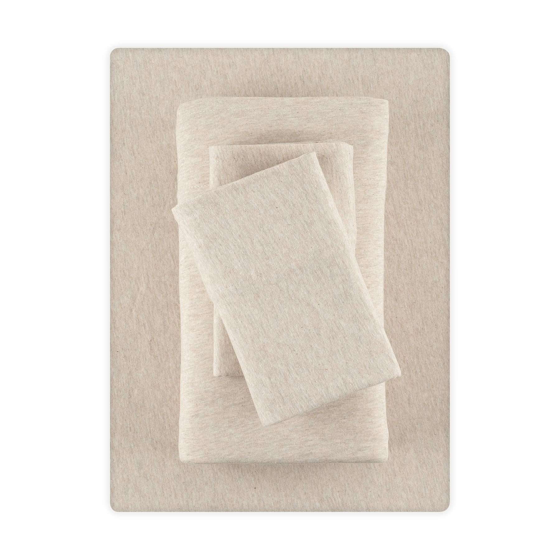 Mainstays Cotton Rich Extra Soft Jersey Bed Sheet Set, King, Oatmeal Heather, 4 Pieces