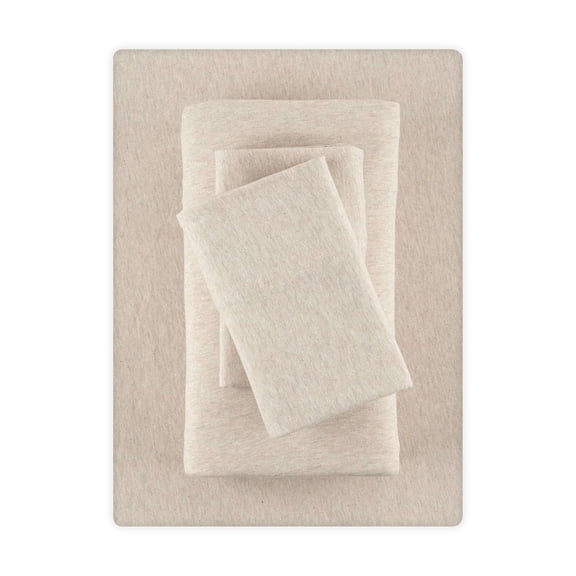 Mainstays Cotton Rich Extra Soft Jersey Bed Sheet Set, King, Oatmeal Heather, 4 Pieces