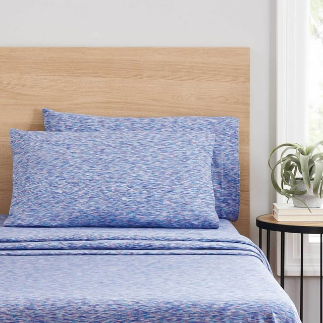 Mainstays Extra Soft Adult Jersey Bed Sheet Set, King, Purple Crackle