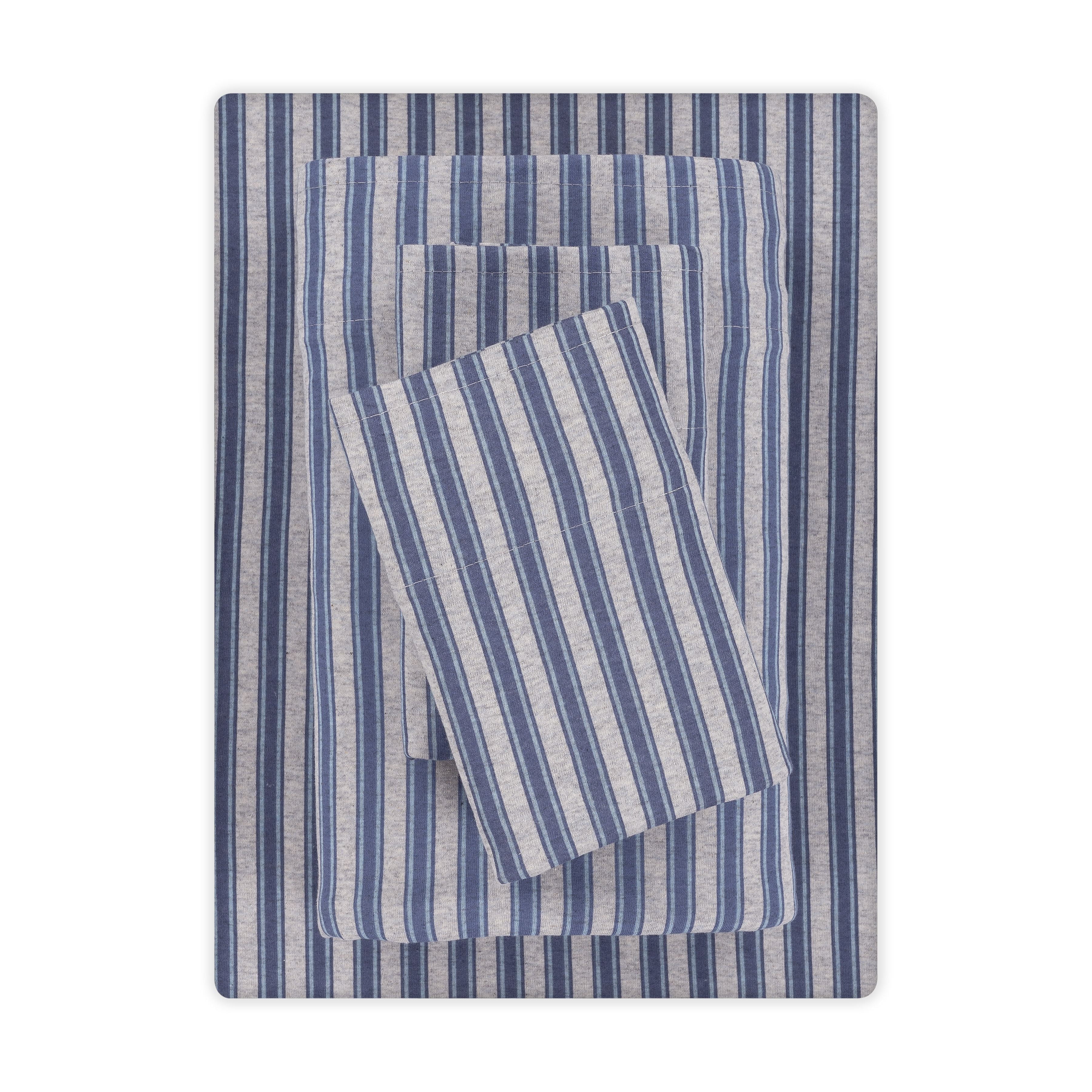 Mainstays Cotton Rich Extra Soft Jersey Bed Sheet Set, Queen, Blue Stripe, 4 Pieces