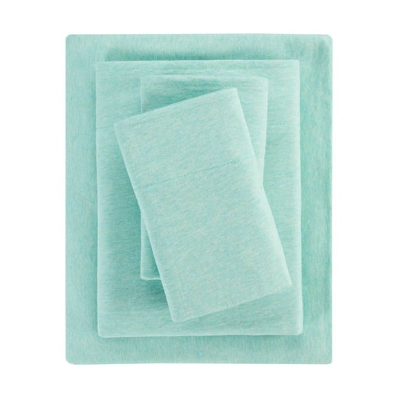 Mainstays Cotton Rich Extra Soft Jersey Bed Sheet Set, Queen, Classic Mint, 4 Pieces