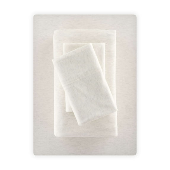 Mainstays Cotton Rich Extra Soft Jersey Bed Sheet Set, Queen, Ivory, 4 Pieces