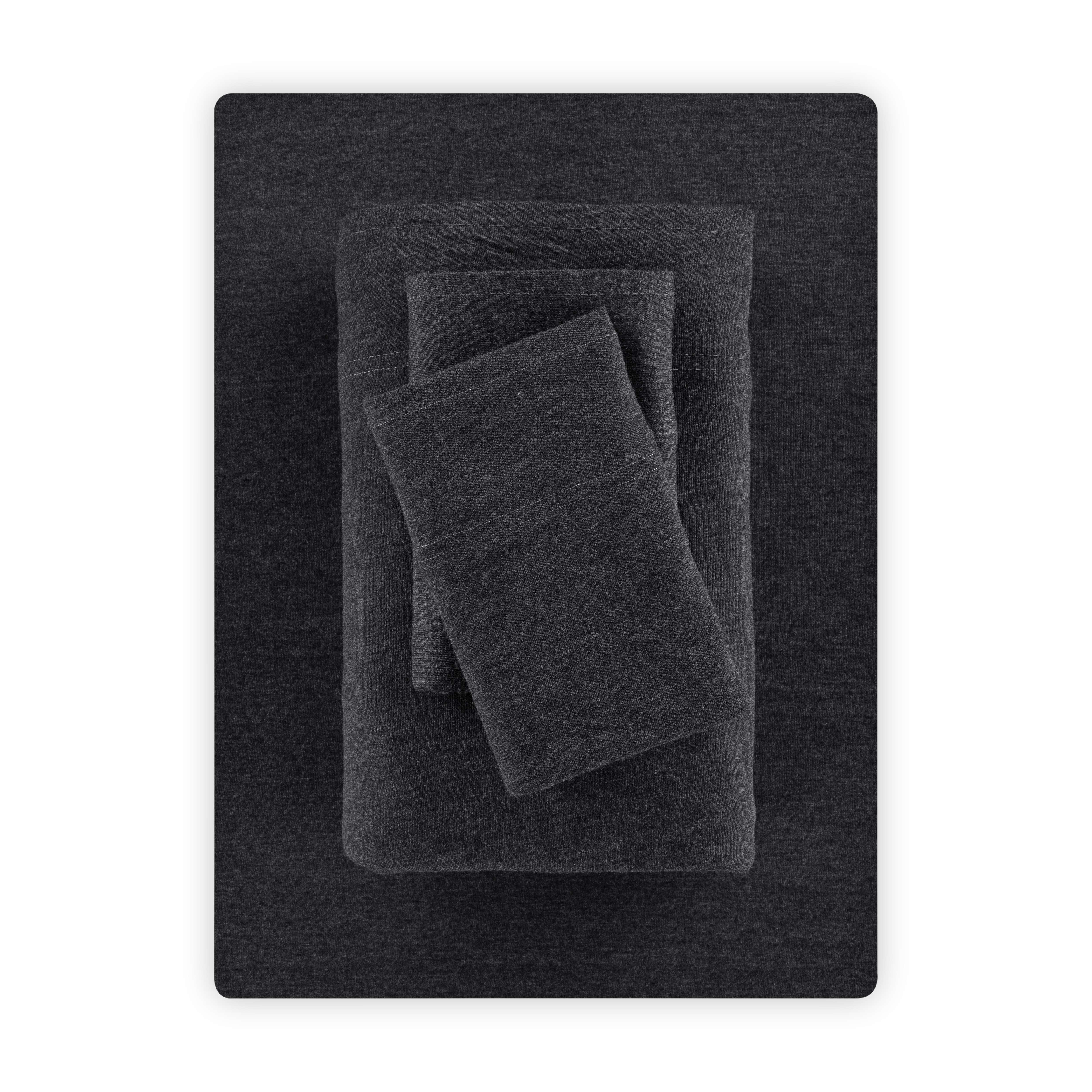 Mainstays Cotton Rich Extra Soft Jersey Bed Sheet Set, Queen, Black, 4 Pieces