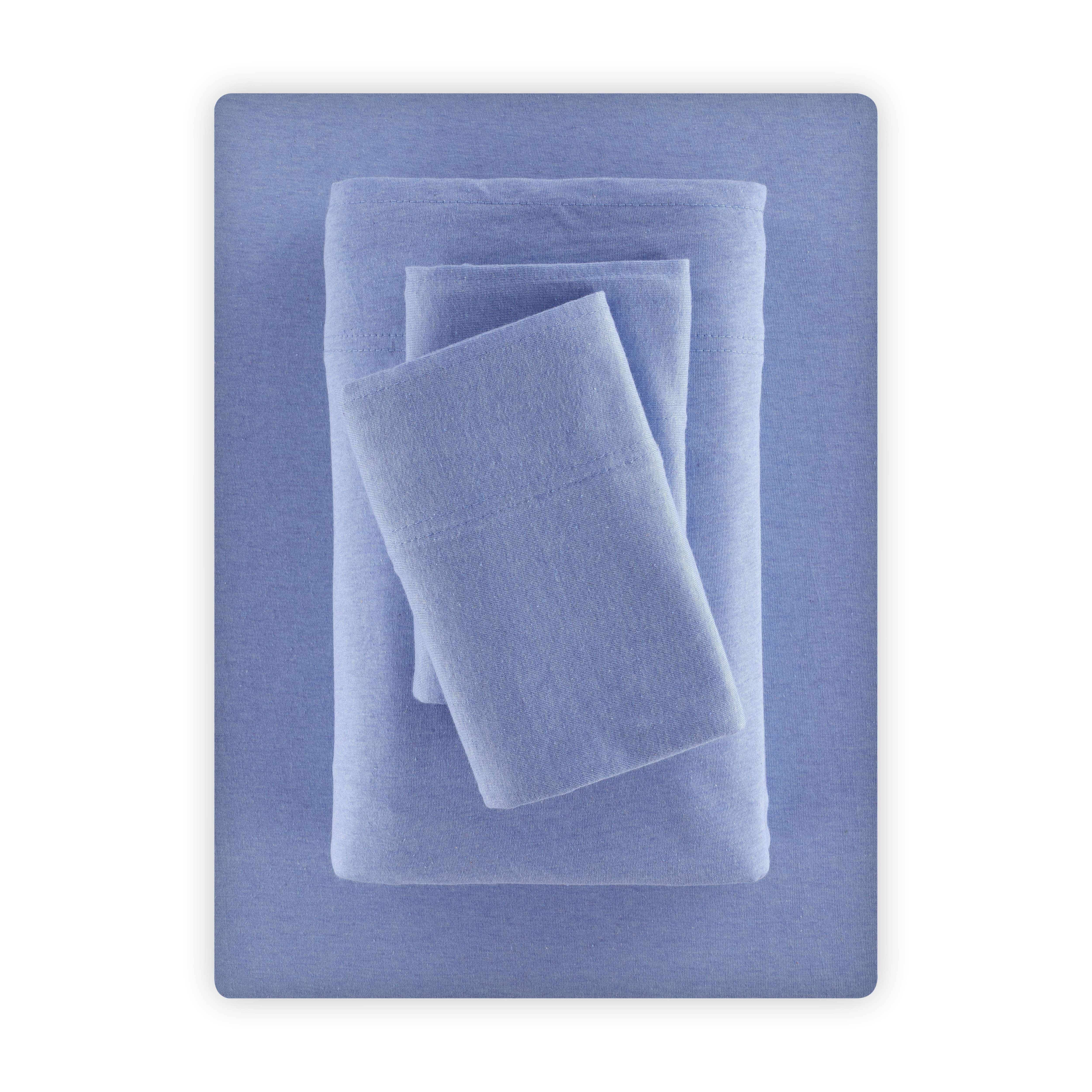 Mainstays Cotton Rich Extra Soft Jersey Bed Sheet Set, Queen, School Pale Blue, 4 Pieces