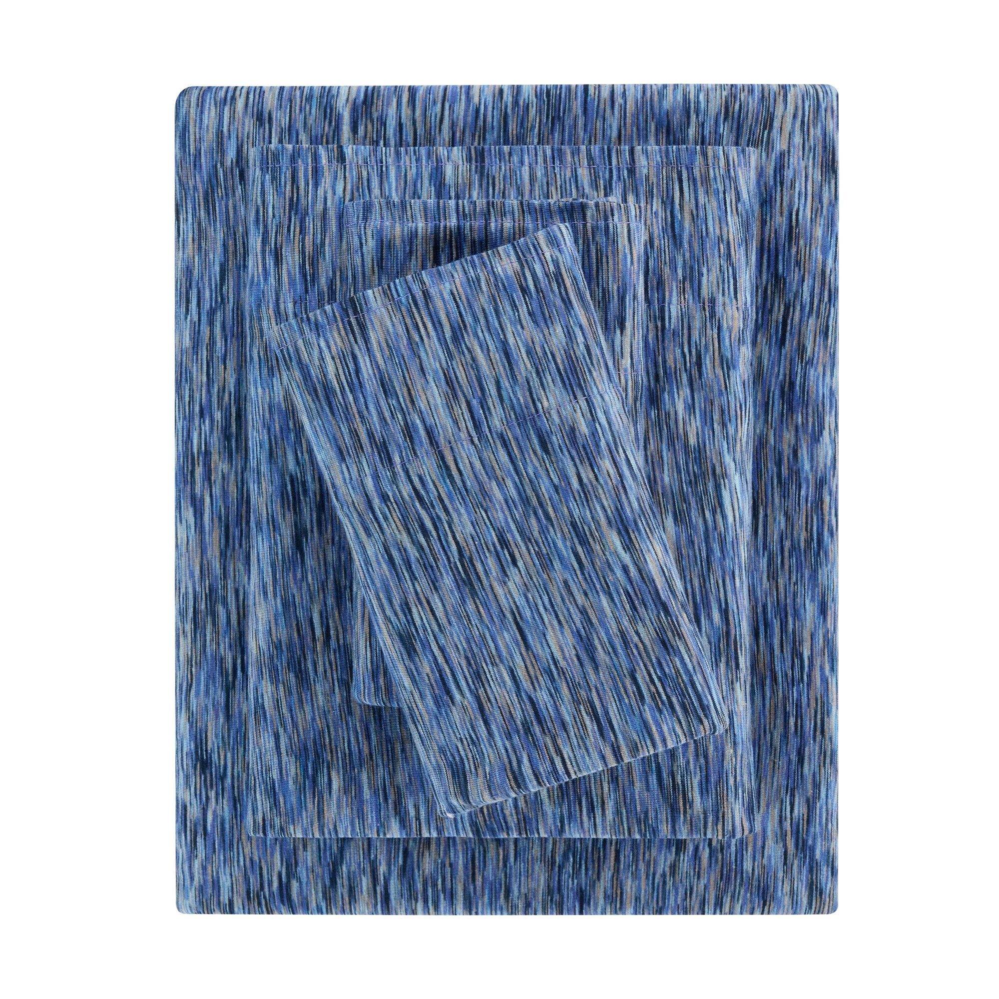 Mainstays 100% Cotton Extra Soft Jersey Bed Sheet Set, Twin-XL, Blue Crackle, 3 Pieces