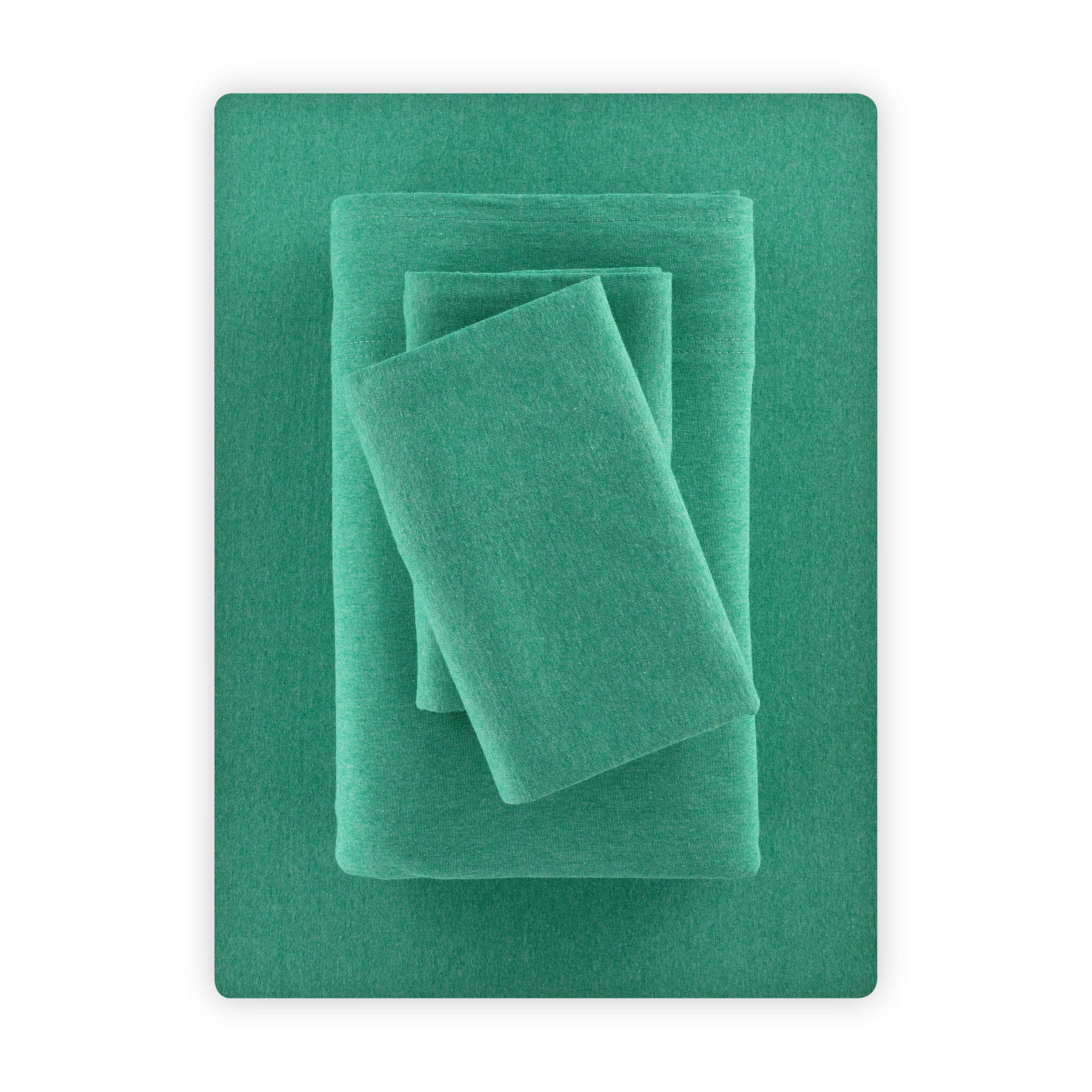 Mainstays Cotton Rich Extra Soft Jersey Bed Sheet Set, Twin-XL, Green Lily, 3 Pieces