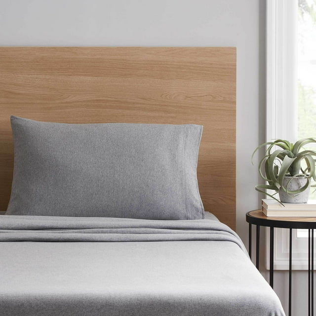 Mainstays Extra Soft Adult Jersey Bed Sheet Set, TwinXL, Grey Heather