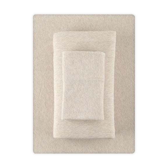 Mainstays Cotton Rich Extra Soft Jersey Bed Sheet Set, Twin-XL, Oatmeal Heather, 3 Pieces